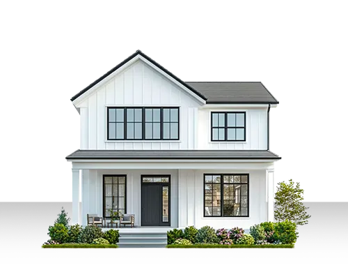 Maison blanche moderne avec jardin et arbustes, assurance habitation